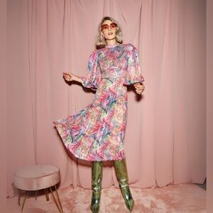 New CeliaB floradora sequin colorful midi dress